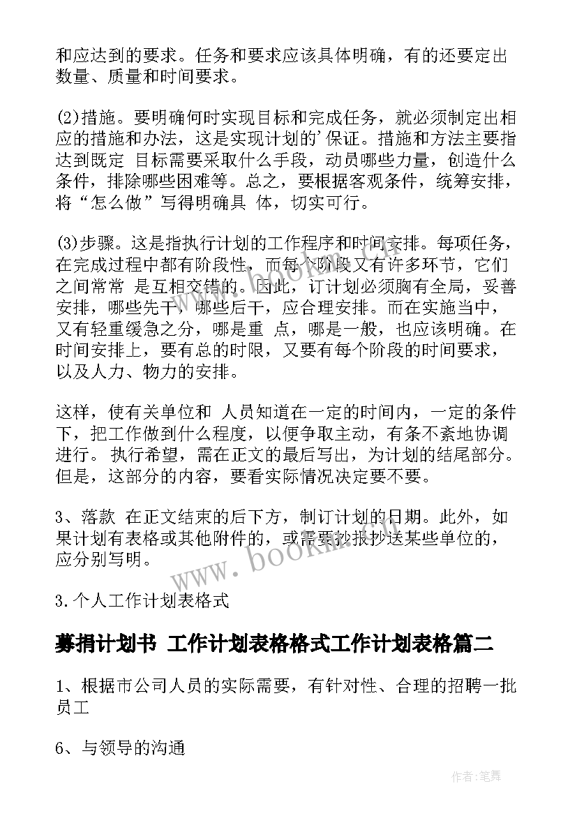 2023年募捐计划书 工作计划表格格式工作计划表格(模板10篇)