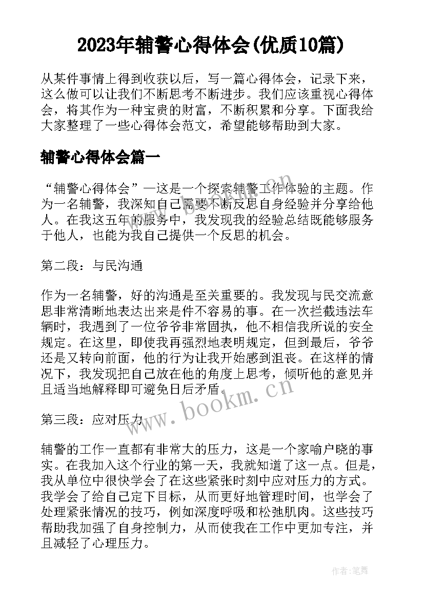 2023年辅警心得体会(优质10篇)