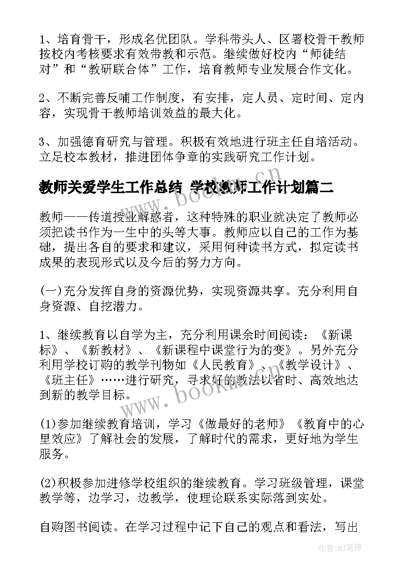 2023年教师关爱学生工作总结 学校教师工作计划(大全10篇)