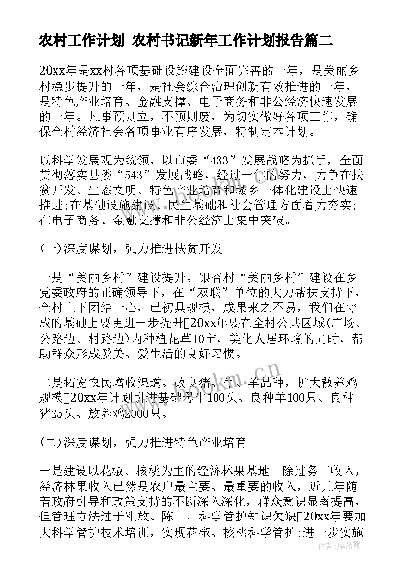 2023年农村工作计划 农村书记新年工作计划报告(大全5篇)