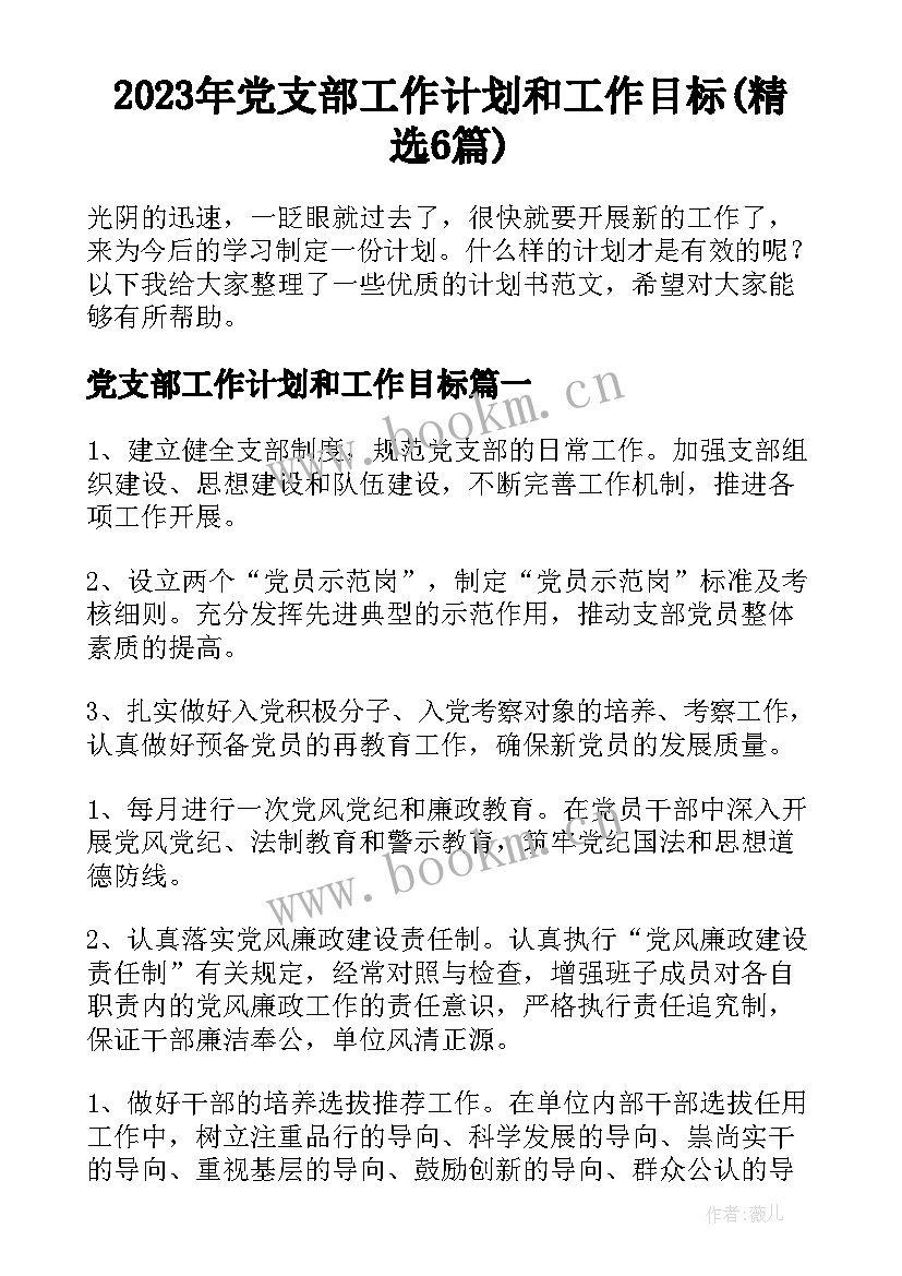 2023年党支部工作计划和工作目标(精选6篇)