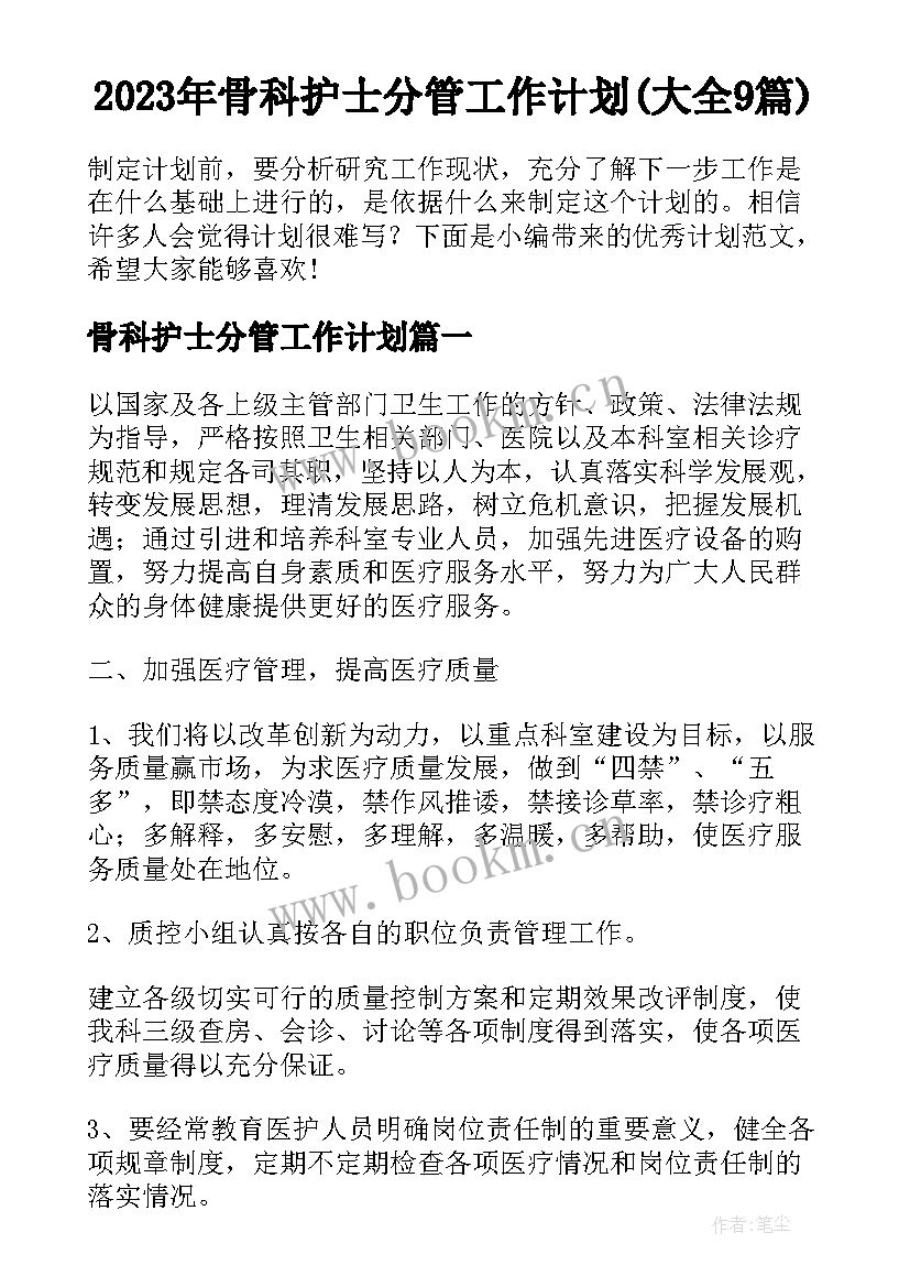 2023年骨科护士分管工作计划(大全9篇)