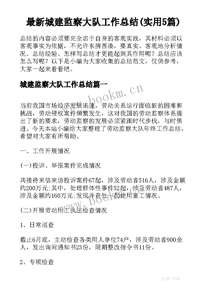 最新城建监察大队工作总结(实用5篇)