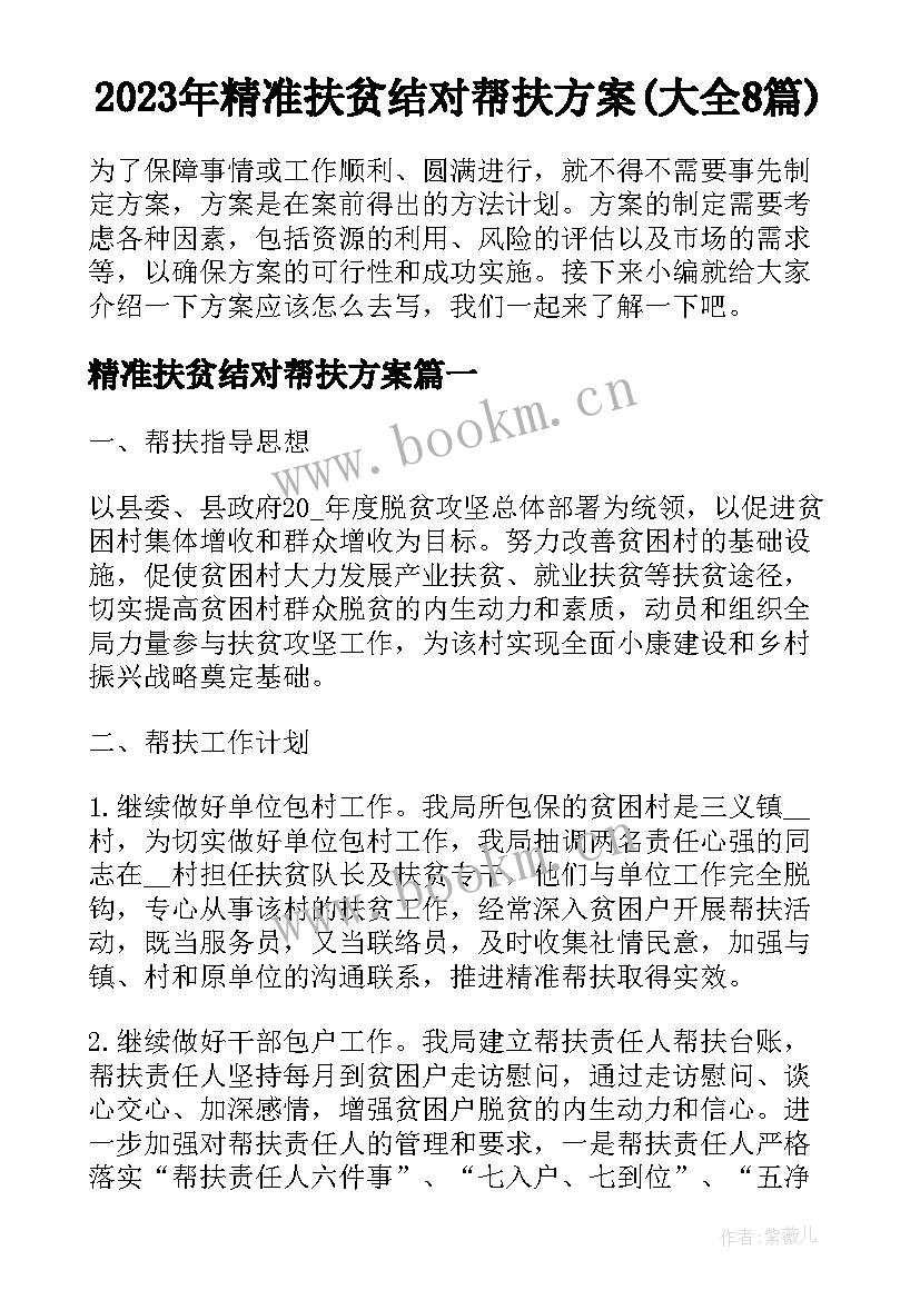 2023年精准扶贫结对帮扶方案(大全8篇)