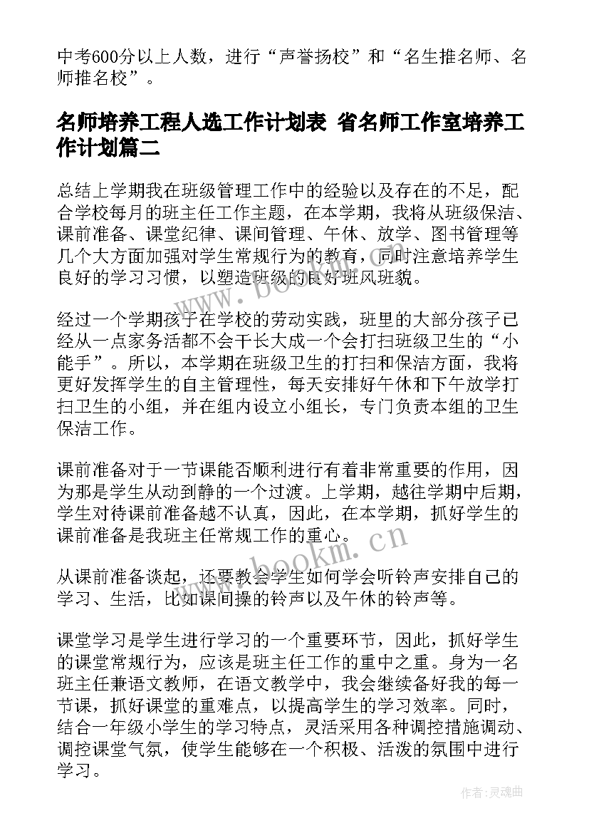 名师培养工程人选工作计划表 省名师工作室培养工作计划(模板5篇)