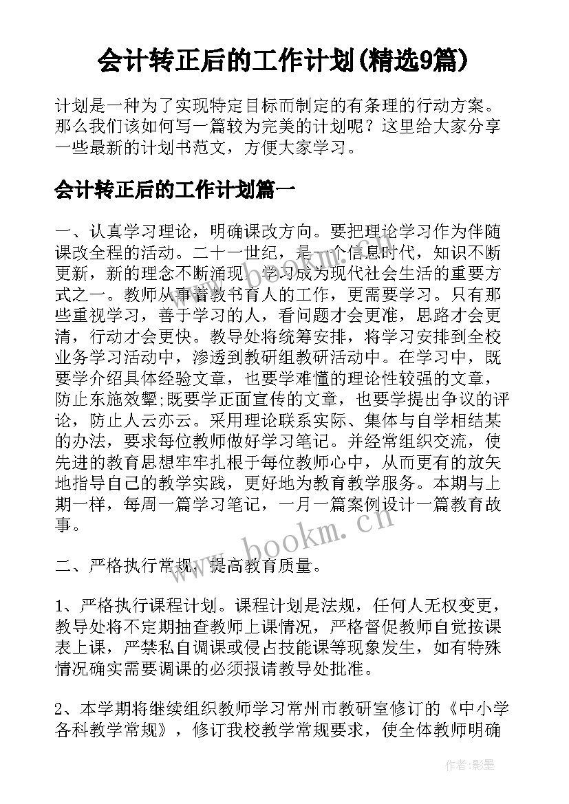 会计转正后的工作计划(精选9篇)