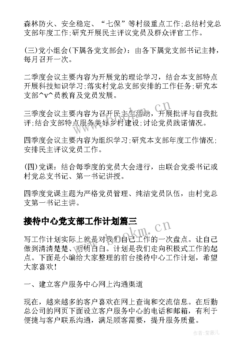 最新接待中心党支部工作计划(实用5篇)