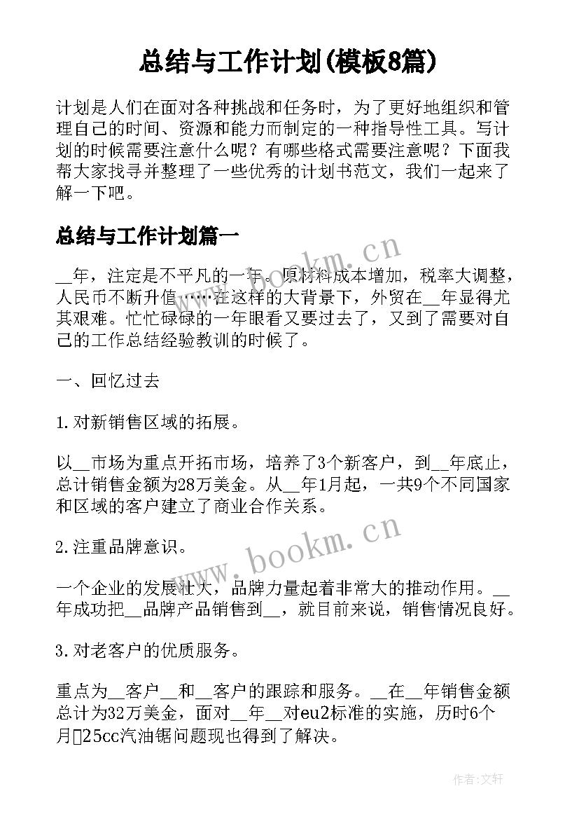 总结与工作计划(模板8篇)