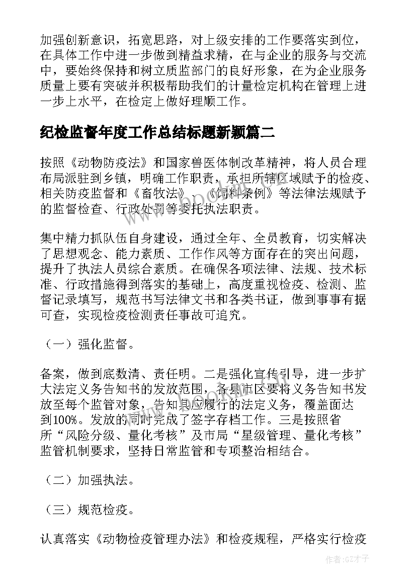 最新纪检监督年度工作总结标题新颖(通用9篇)