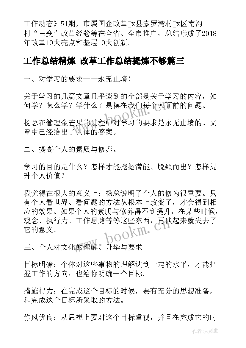 2023年工作总结精炼 改革工作总结提炼不够(模板5篇)