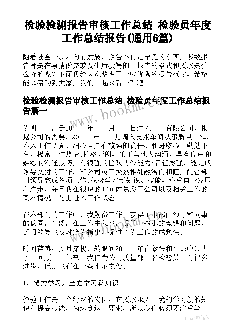 检验检测报告审核工作总结 检验员年度工作总结报告(通用6篇)