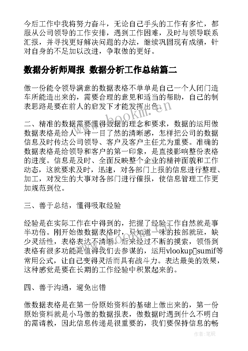 数据分析师周报 数据分析工作总结(实用5篇)