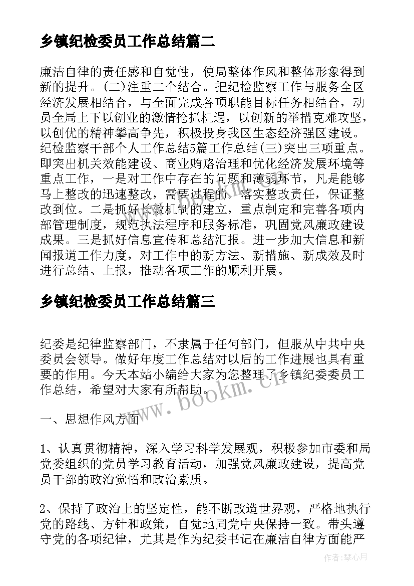 2023年乡镇纪检委员工作总结(精选5篇)