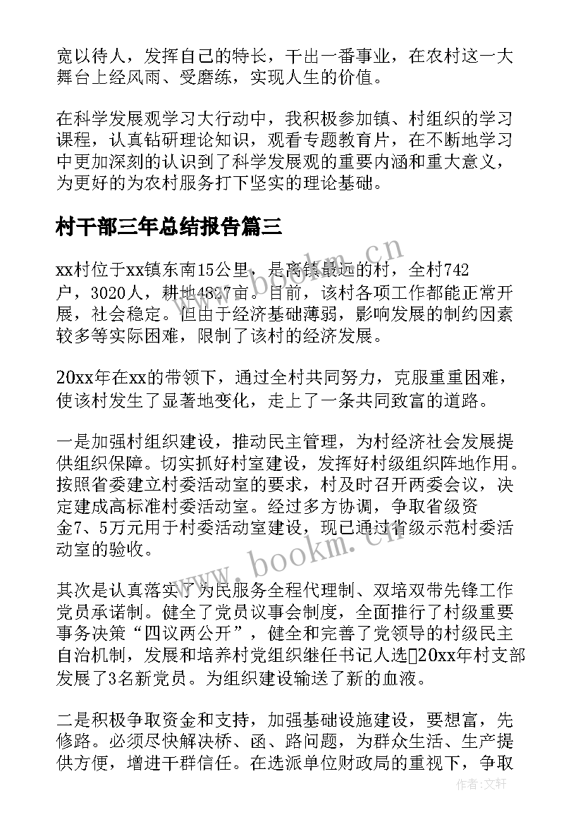 村干部三年总结报告(模板6篇)