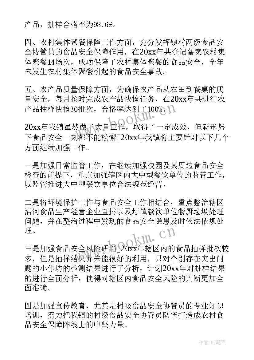 乡镇食品安全工作总结及下半年工作计划(实用7篇)