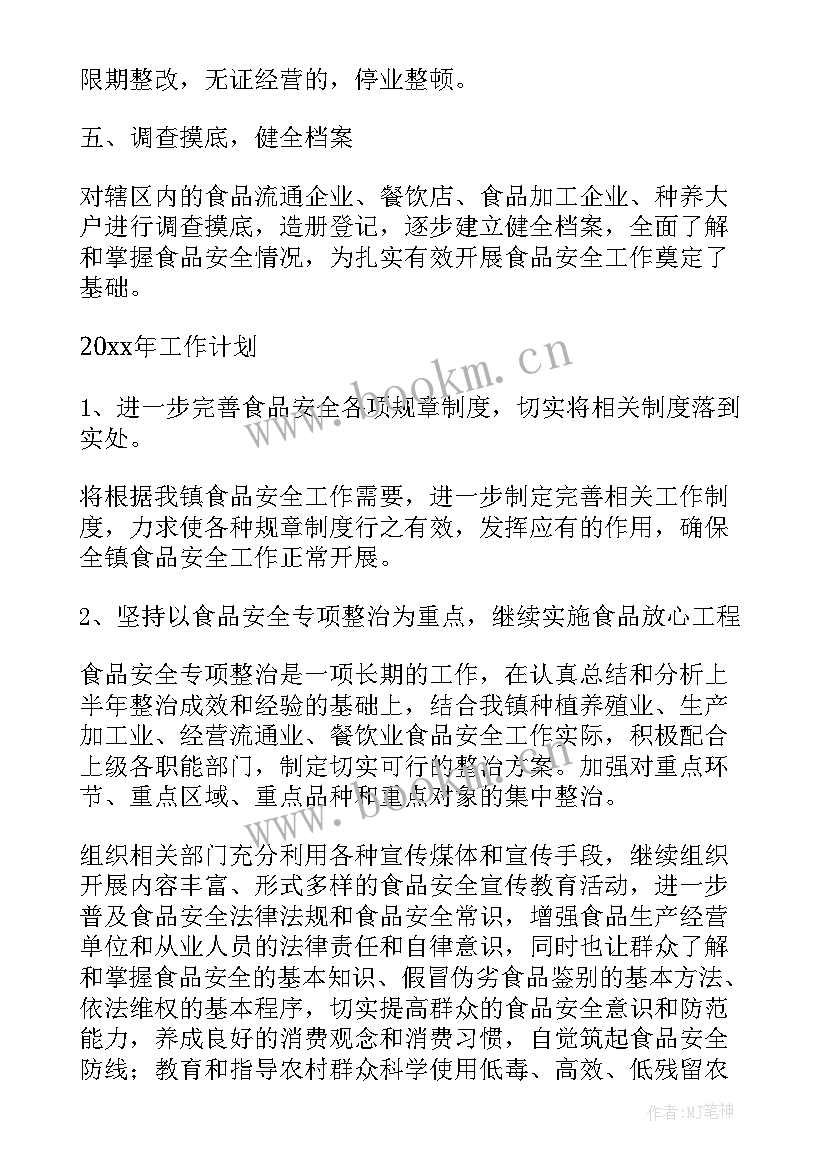 乡镇食品安全工作总结及下半年工作计划(实用7篇)