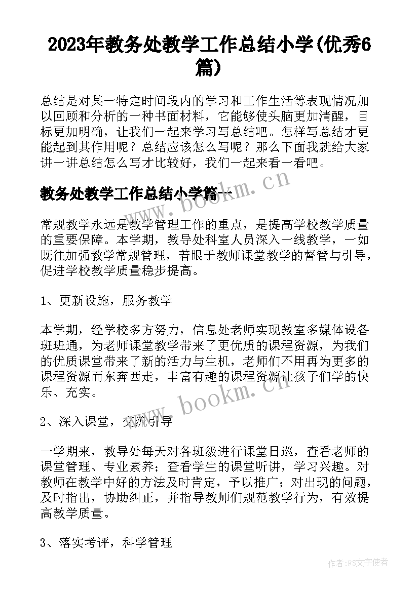 2023年教务处教学工作总结小学(优秀6篇)