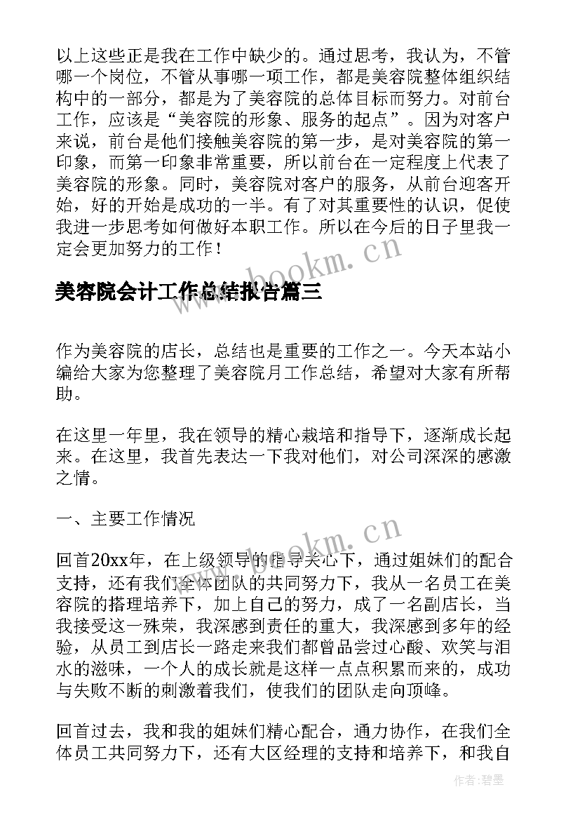 美容院会计工作总结报告(实用5篇)