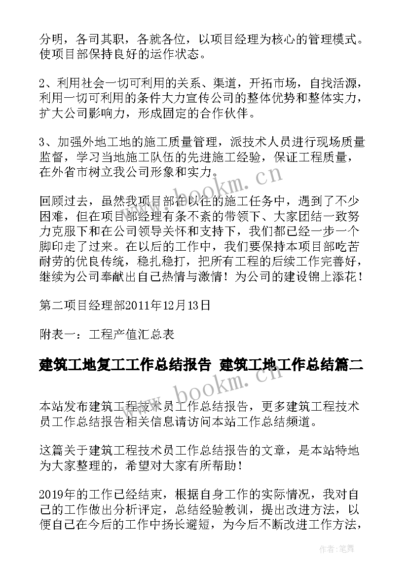 2023年建筑工地复工工作总结报告 建筑工地工作总结(汇总5篇)