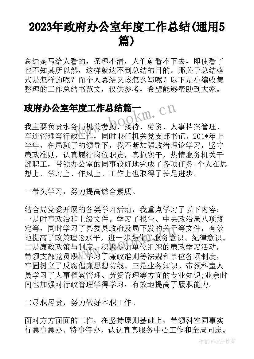 2023年政府办公室年度工作总结(通用5篇)