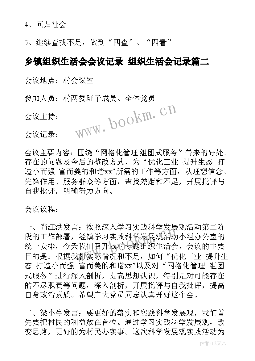 乡镇组织生活会会议记录 组织生活会记录(实用5篇)