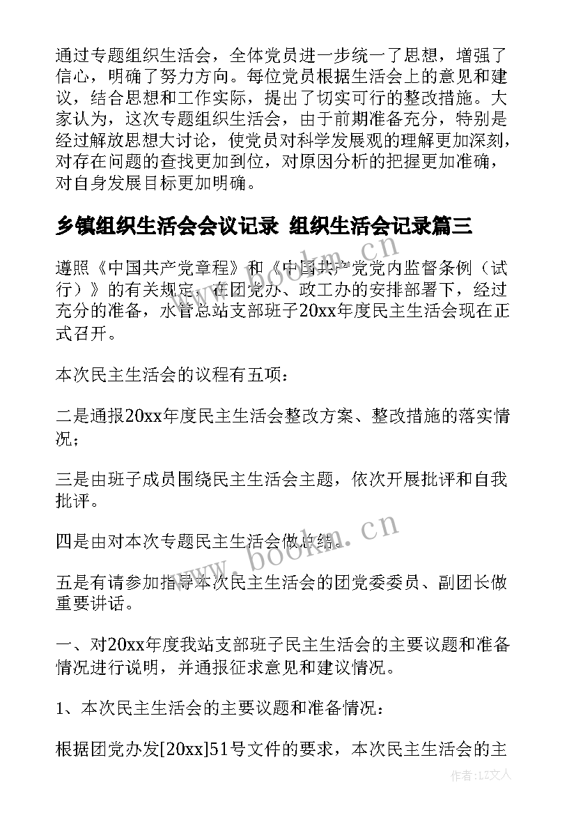 乡镇组织生活会会议记录 组织生活会记录(实用5篇)