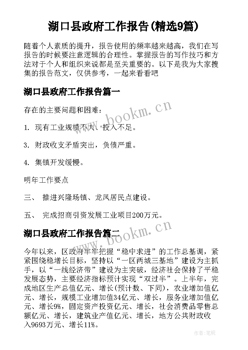 湖口县政府工作报告(精选9篇)