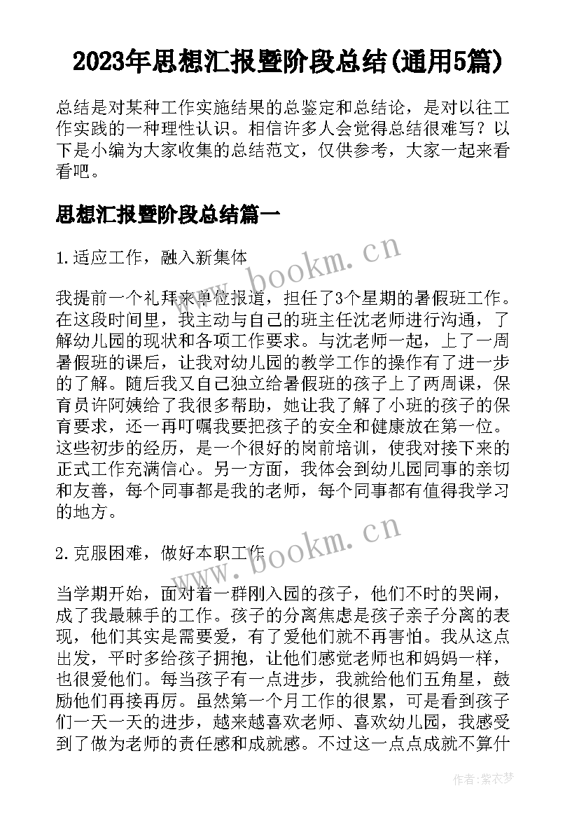 2023年思想汇报暨阶段总结(通用5篇)