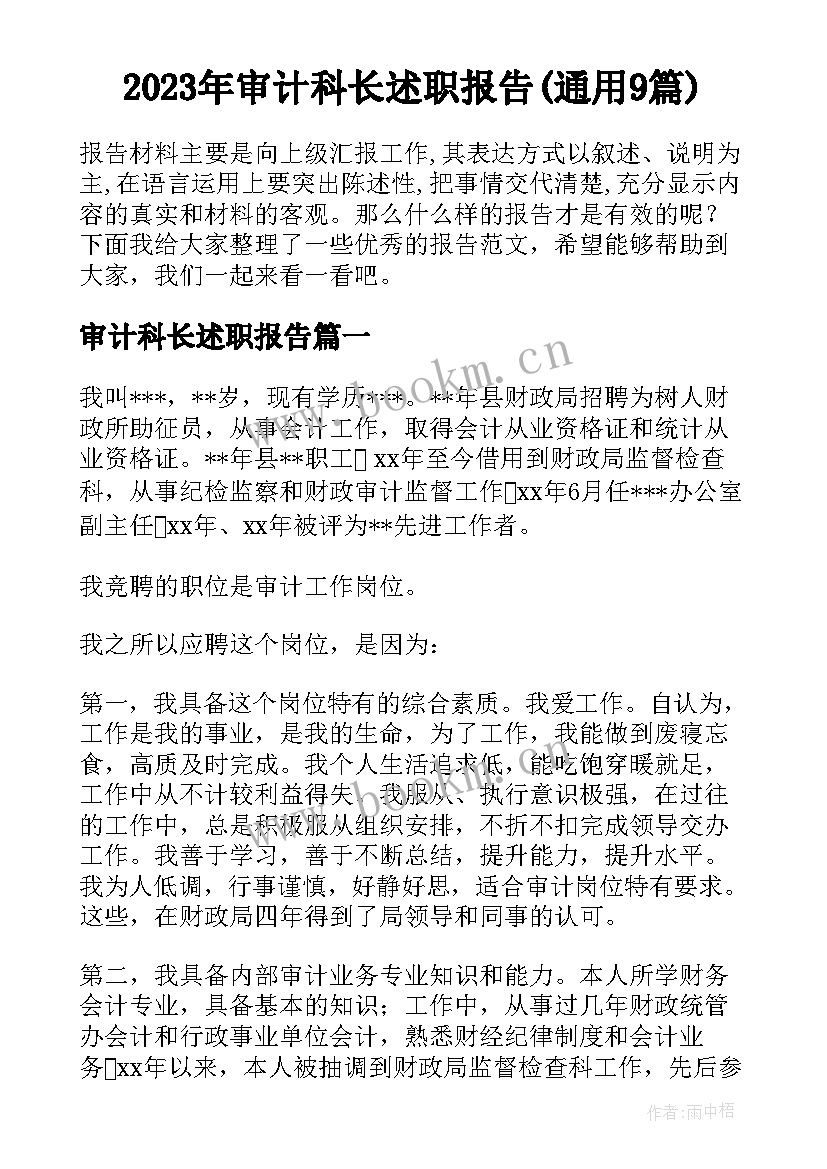 2023年审计科长述职报告(通用9篇)