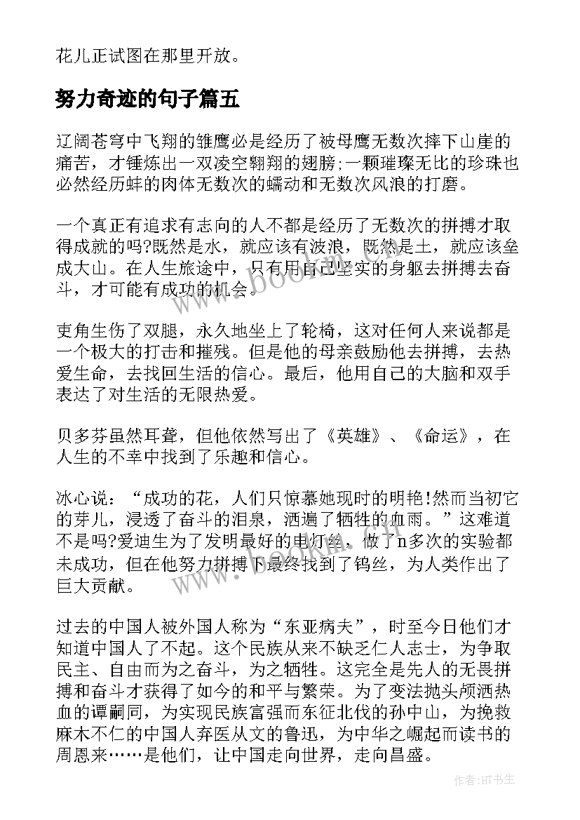 努力奇迹的句子 努力的演讲稿(大全5篇)