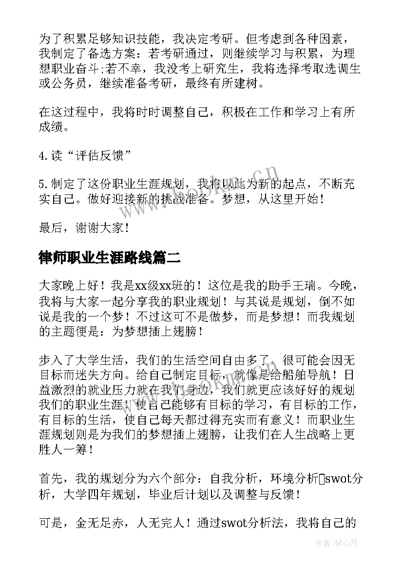 2023年律师职业生涯路线 职业生涯规划演讲稿(优质7篇)