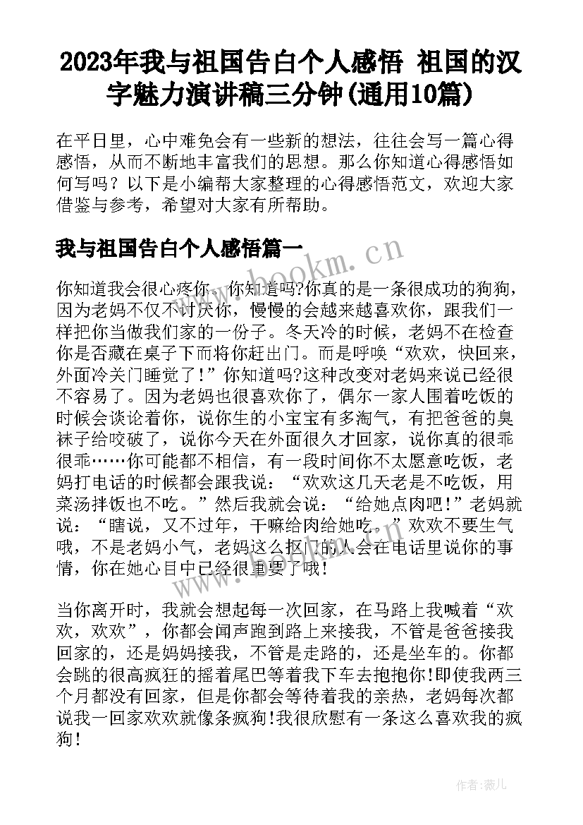 2023年我与祖国告白个人感悟 祖国的汉字魅力演讲稿三分钟(通用10篇)