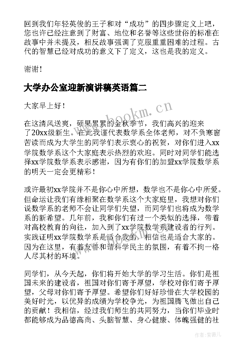 2023年大学办公室迎新演讲稿英语 大学英语演讲稿(通用7篇)