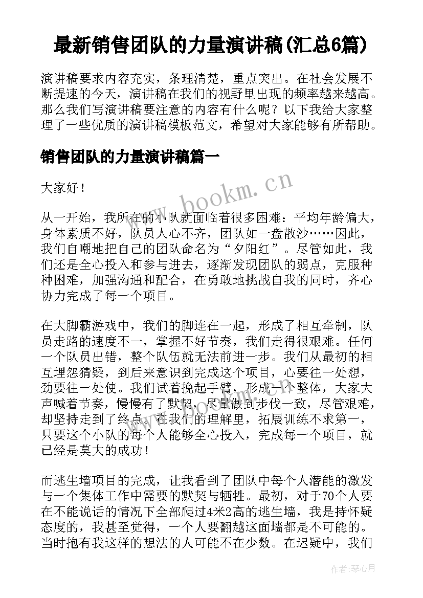 最新销售团队的力量演讲稿(汇总6篇)