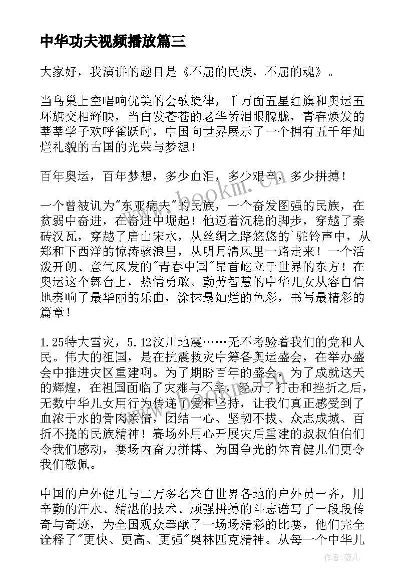 最新中华功夫视频播放 中华魂演讲稿(大全6篇)