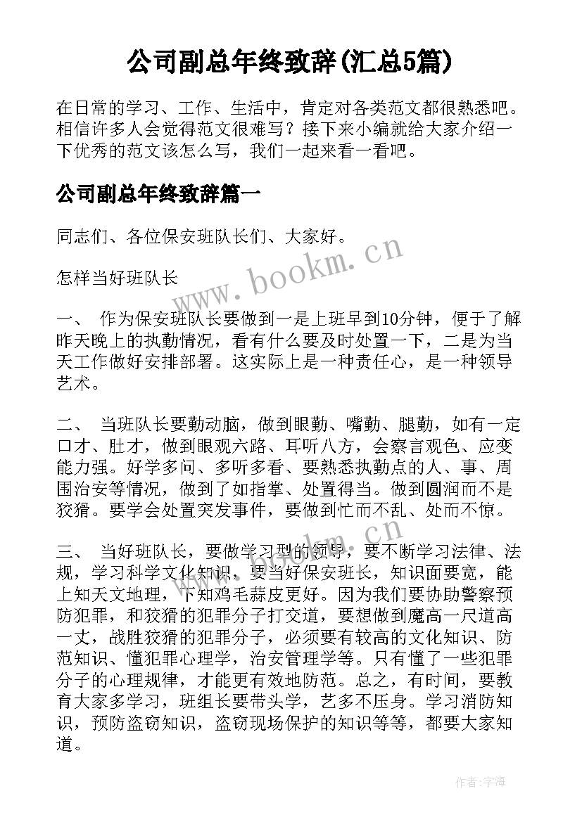 公司副总年终致辞(汇总5篇)