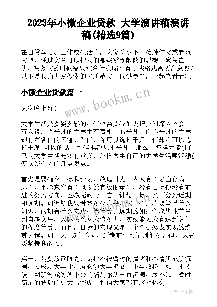 2023年小微企业贷款 大学演讲稿演讲稿(精选9篇)