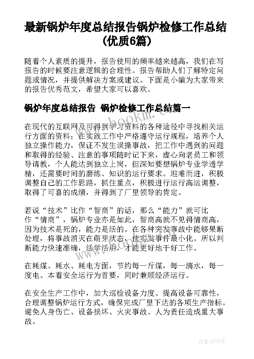 最新锅炉年度总结报告 锅炉检修工作总结(优质6篇)