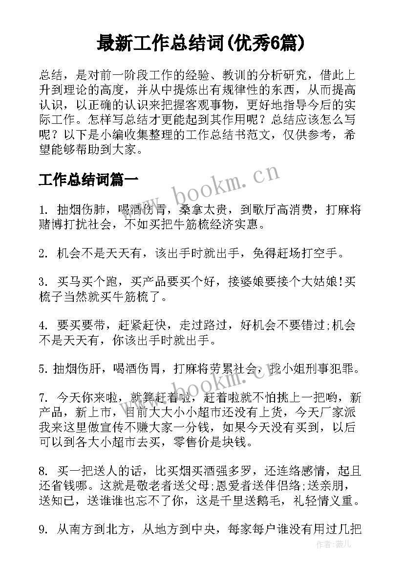 最新工作总结词(优秀6篇)