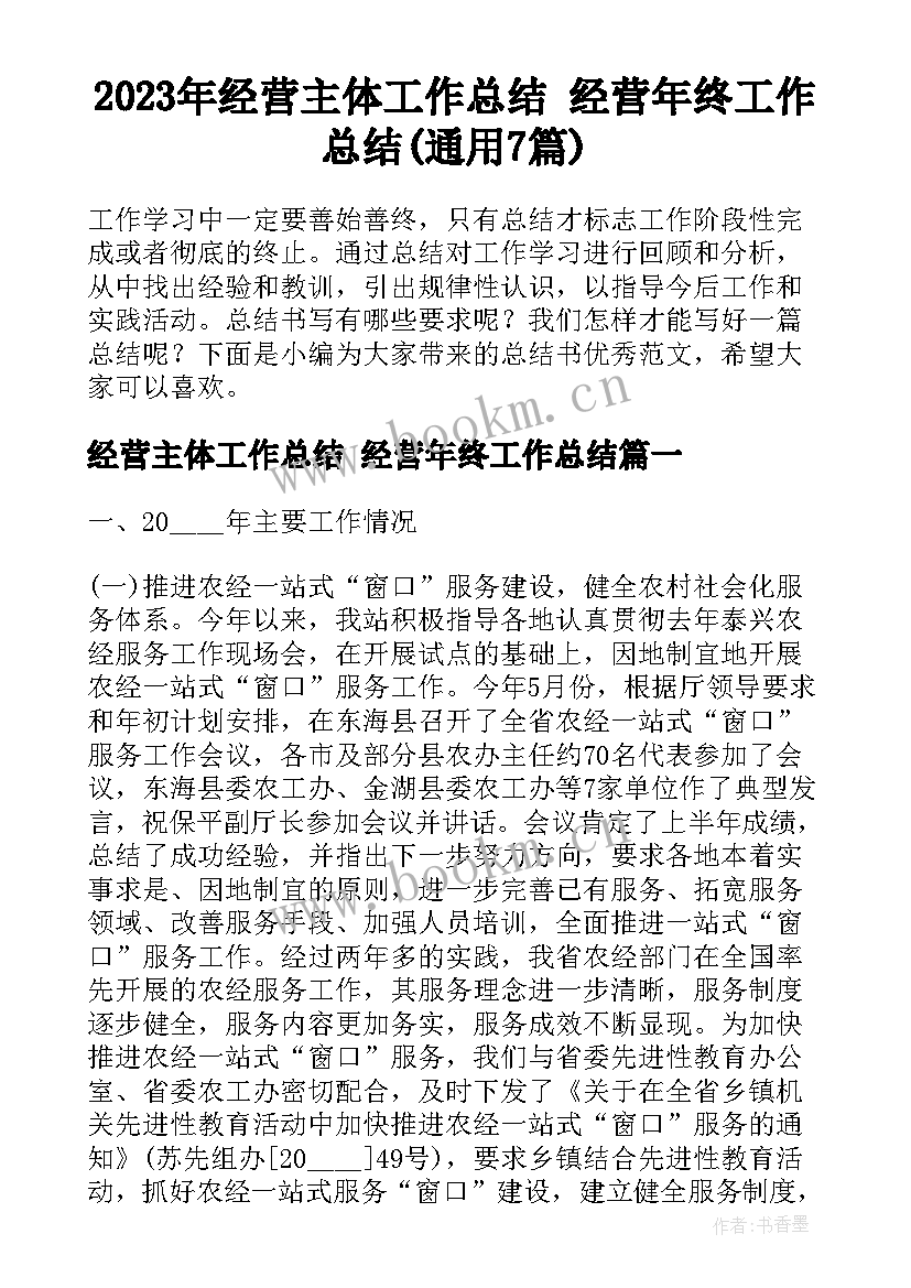 2023年经营主体工作总结 经营年终工作总结(通用7篇)