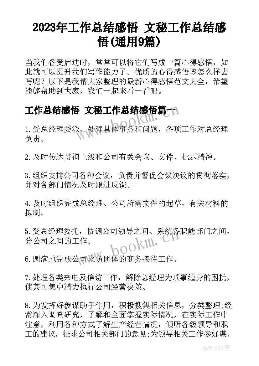 2023年工作总结感悟 文秘工作总结感悟(通用9篇)