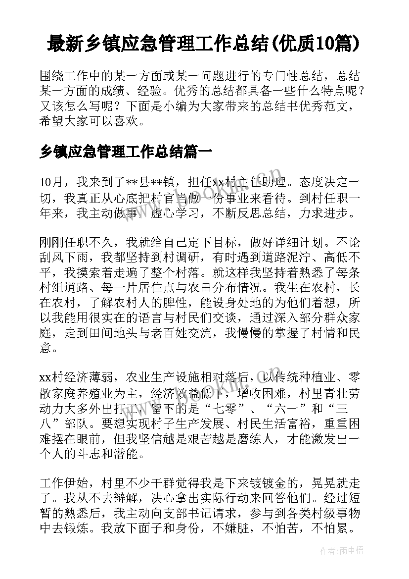 最新乡镇应急管理工作总结(优质10篇)