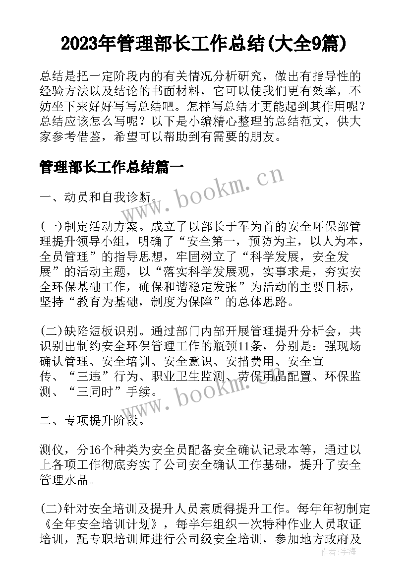 2023年管理部长工作总结(大全9篇)