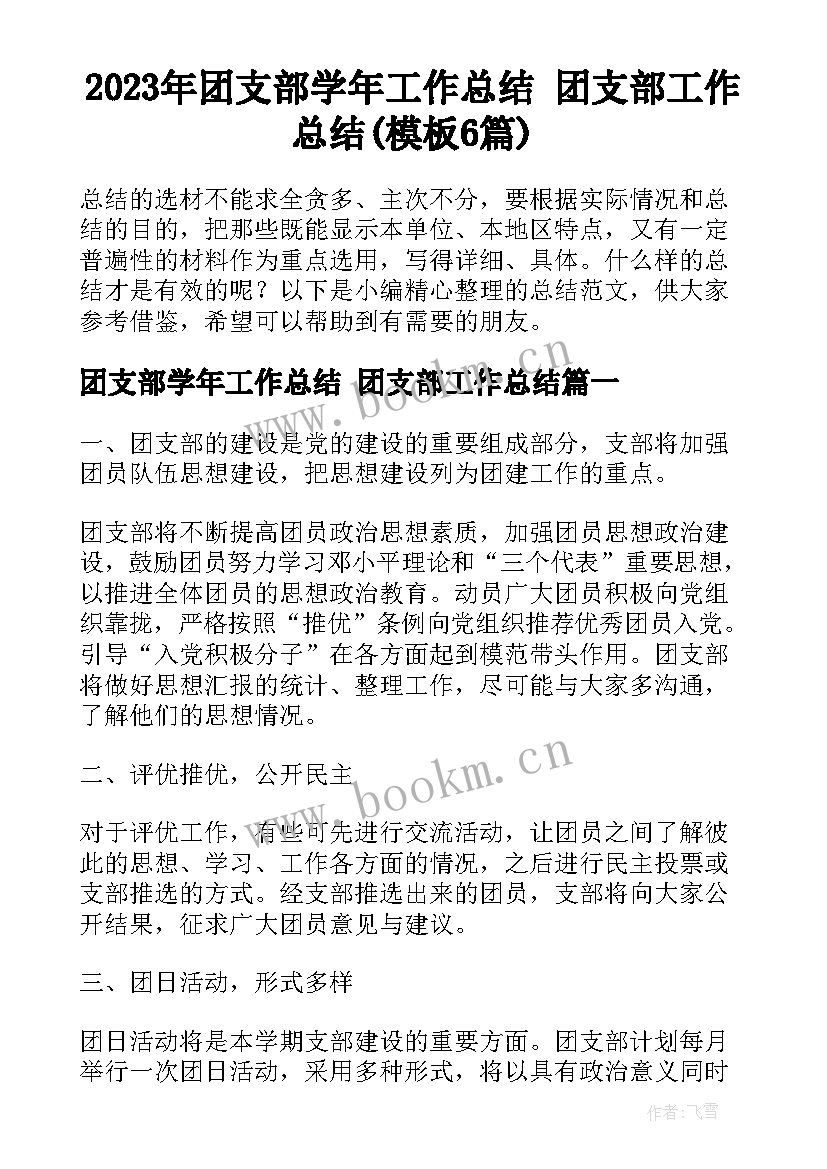 2023年团支部学年工作总结 团支部工作总结(模板6篇)