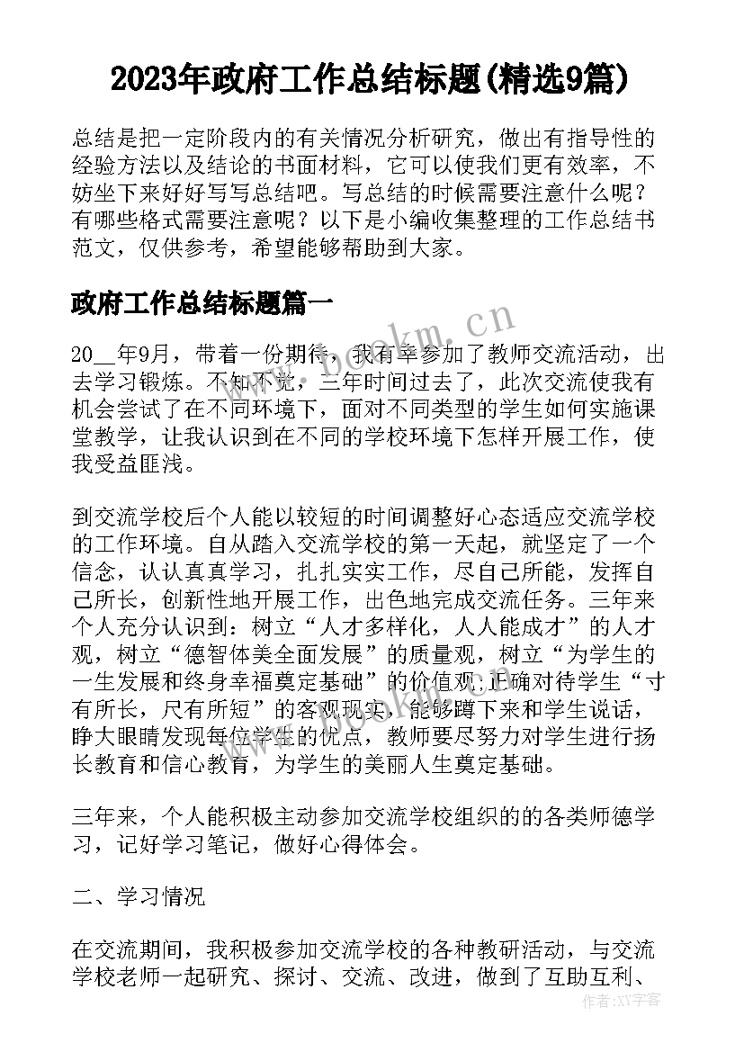 2023年政府工作总结标题(精选9篇)