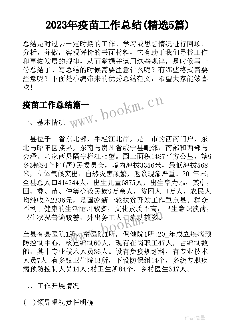 2023年疫苗工作总结(精选5篇)