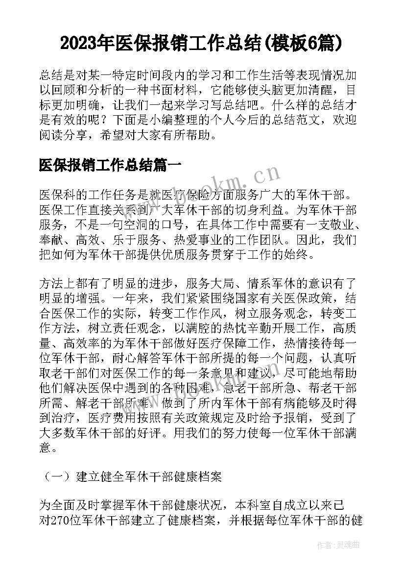 2023年医保报销工作总结(模板6篇)