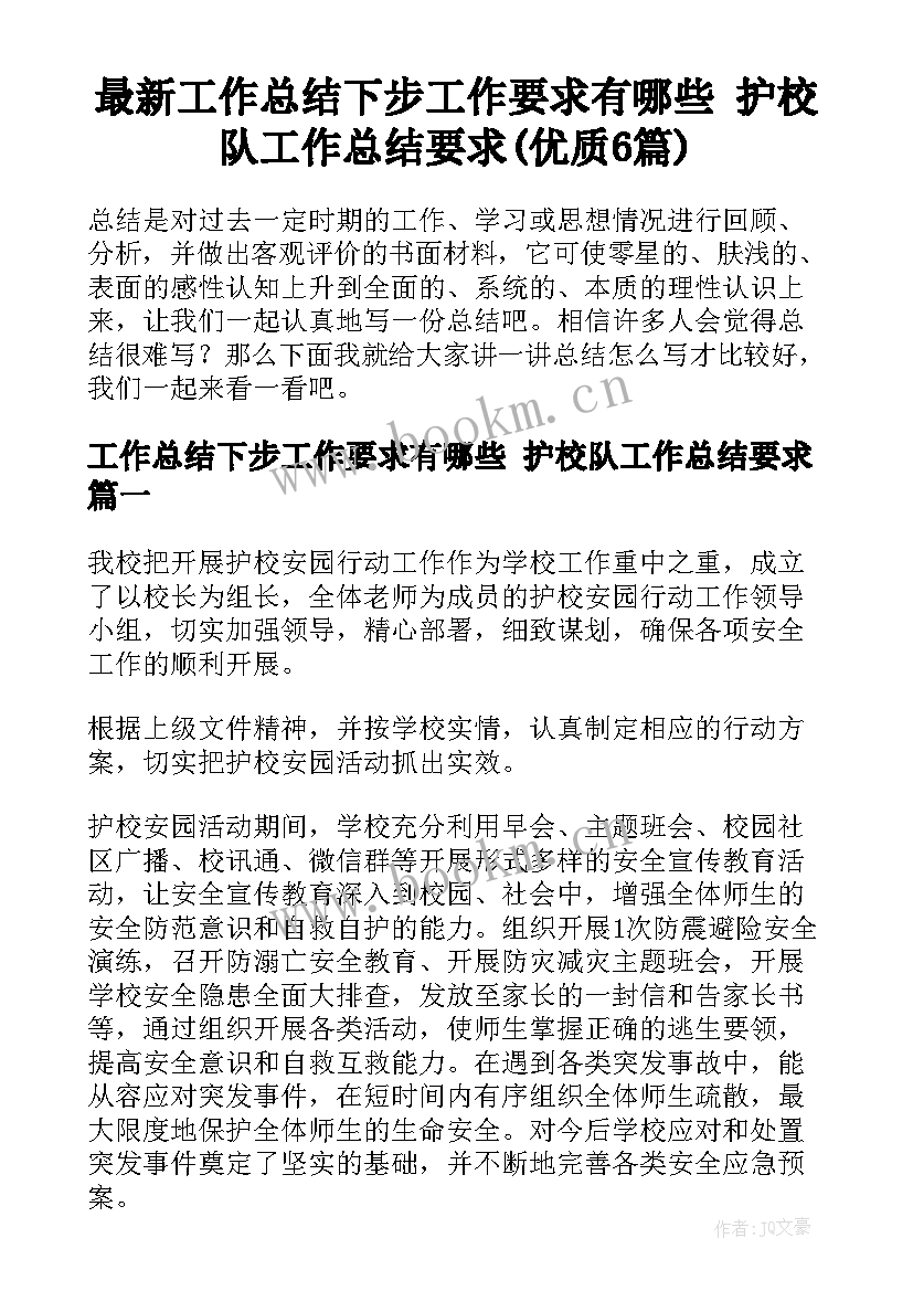 最新工作总结下步工作要求有哪些 护校队工作总结要求(优质6篇)