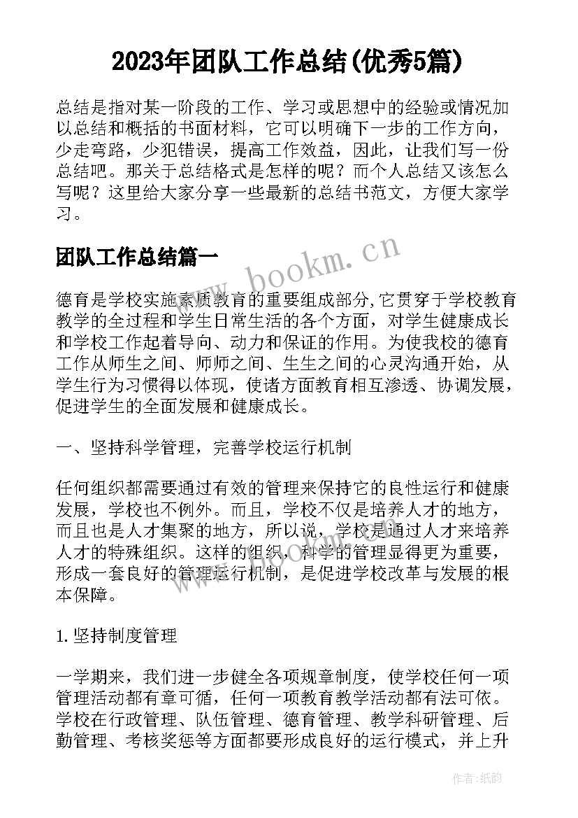 2023年团队工作总结(优秀5篇)