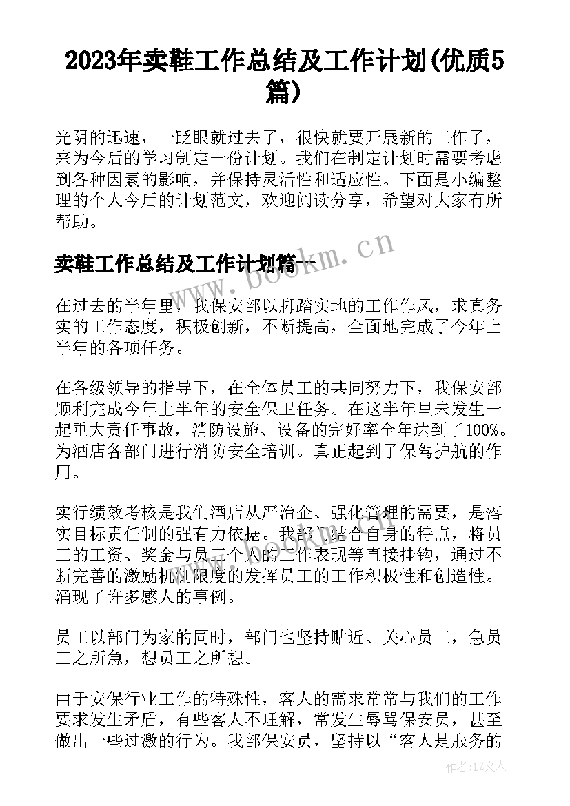 2023年卖鞋工作总结及工作计划(优质5篇)